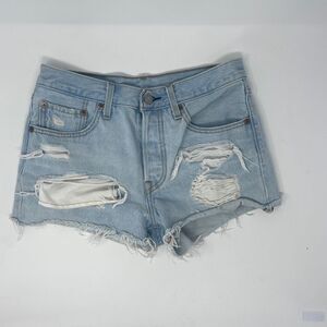 Levi's Womens Blue Light Wash Distressed Denim Cutoff Jean 501 Shorts Size 26